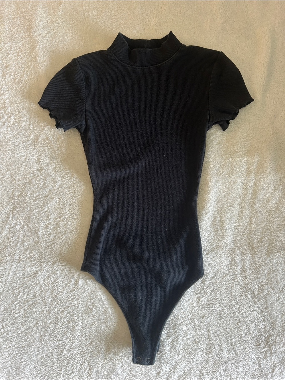 Black Short-Sleeve Ribbed One-Piece Bodysuit